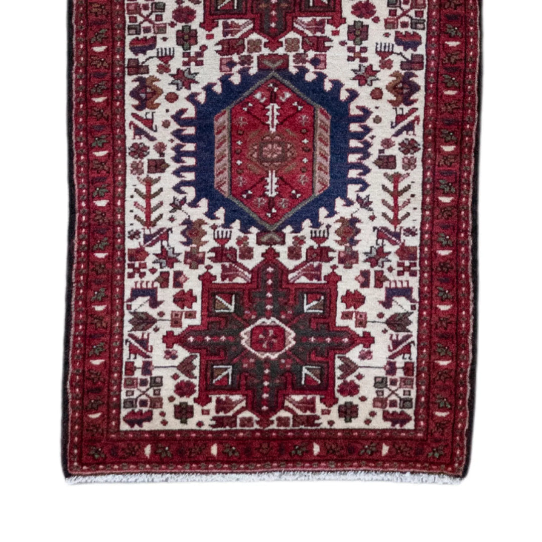 2' 4" x 9' 6" - BEIGE AND RED KARAJEH GEOMETRIC PERSIAN RUG ( 71 x 289 CM )