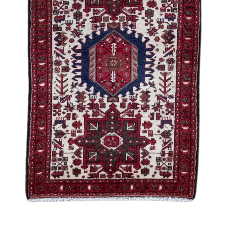 2' 4" x 9' 6" - BEIGE AND RED KARAJEH GEOMETRIC PERSIAN RUG ( 71 x 289 CM )