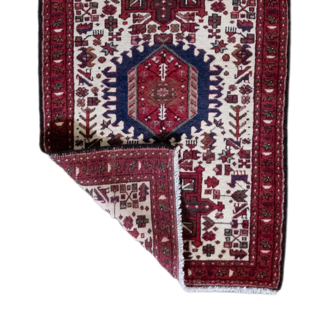 2' 4" x 9' 6" - BEIGE AND RED KARAJEH GEOMETRIC PERSIAN RUG ( 71 x 289 CM )