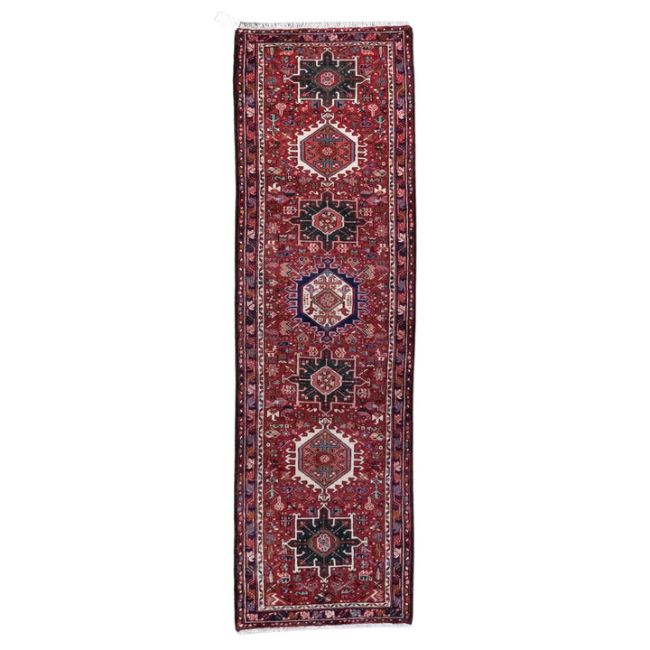 2' 8" x 8' 10" - RED AND RED KARAJEH GEOMETRIC PERSIAN RUG ( 81 x 269 CM )
