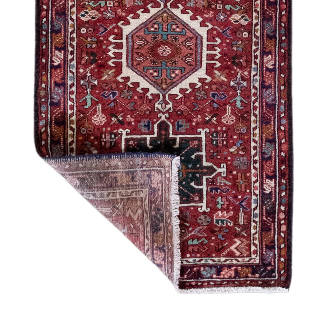 2' 8" x 8' 10" - RED AND RED KARAJEH GEOMETRIC PERSIAN RUG ( 81 x 269 CM )