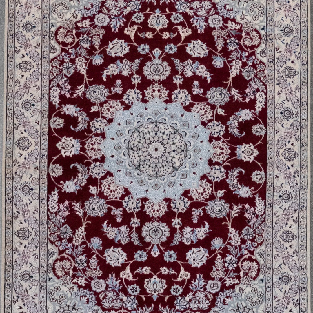 3' 5" x 4' 10" - RED AND BEIGE NAEIN FLORAL PERSIAN RUG ( 104 x 147 CM )