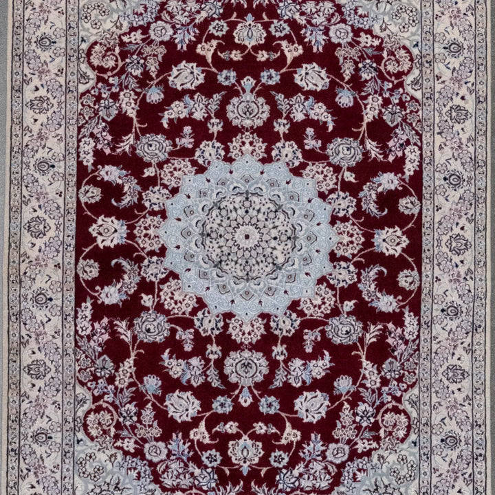 3' 5" x 4' 10" - RED AND BEIGE NAEIN FLORAL PERSIAN RUG ( 104 x 147 CM )