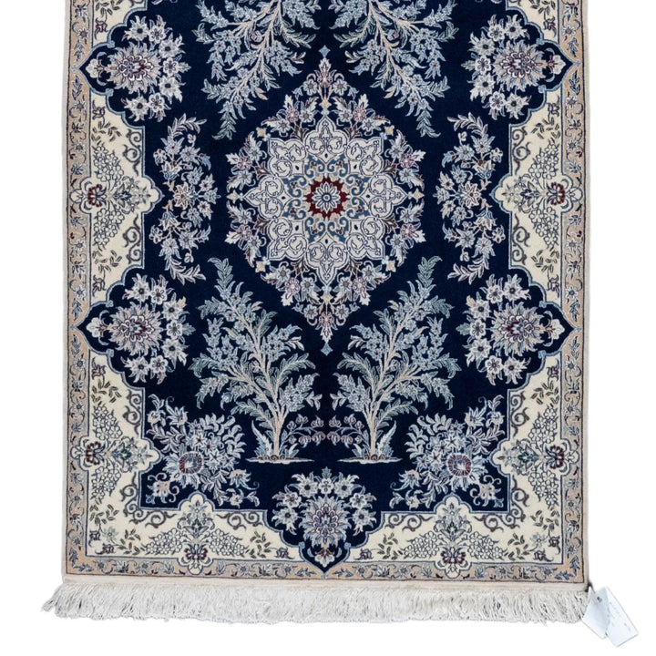 3' 3" x 4' 10" - NAVY AND BEIGE NAEIN FLORAL PERSIAN RUG ( 99 x 147 CM )
