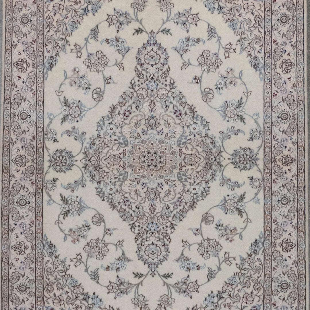 3' 3" x 4' 10" - BEIGE AND BEIGE NAEIN FLORAL PERSIAN RUG ( 99 x 147 CM )