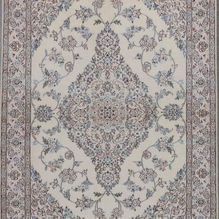3' 3" x 4' 10" - BEIGE AND BEIGE NAEIN FLORAL PERSIAN RUG ( 99 x 147 CM )