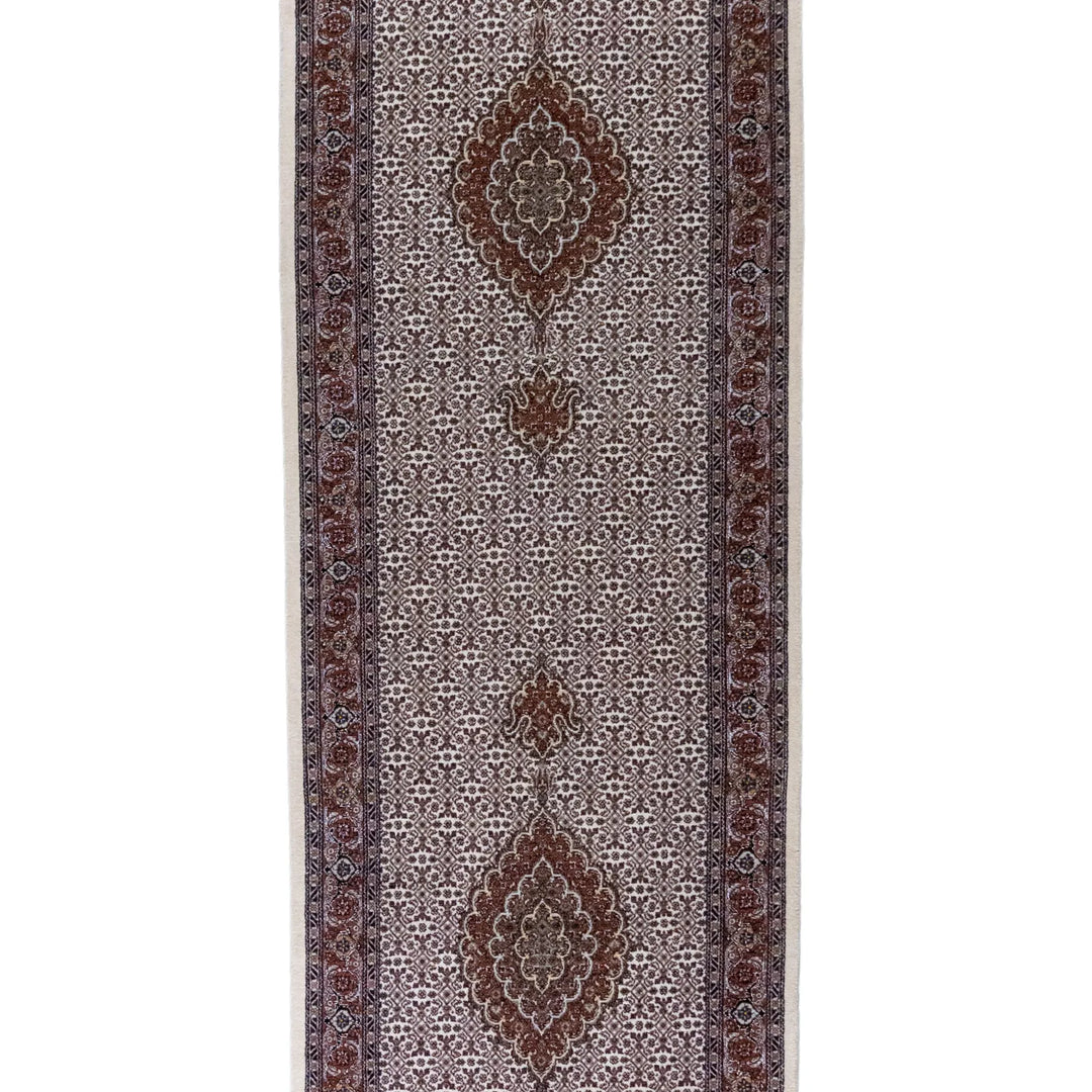 2' 9" x 10' 0" - BEIGE AND ROSE TABRIZ FISH DESIGN PERSIAN RUG ( 84 x 305 CM )