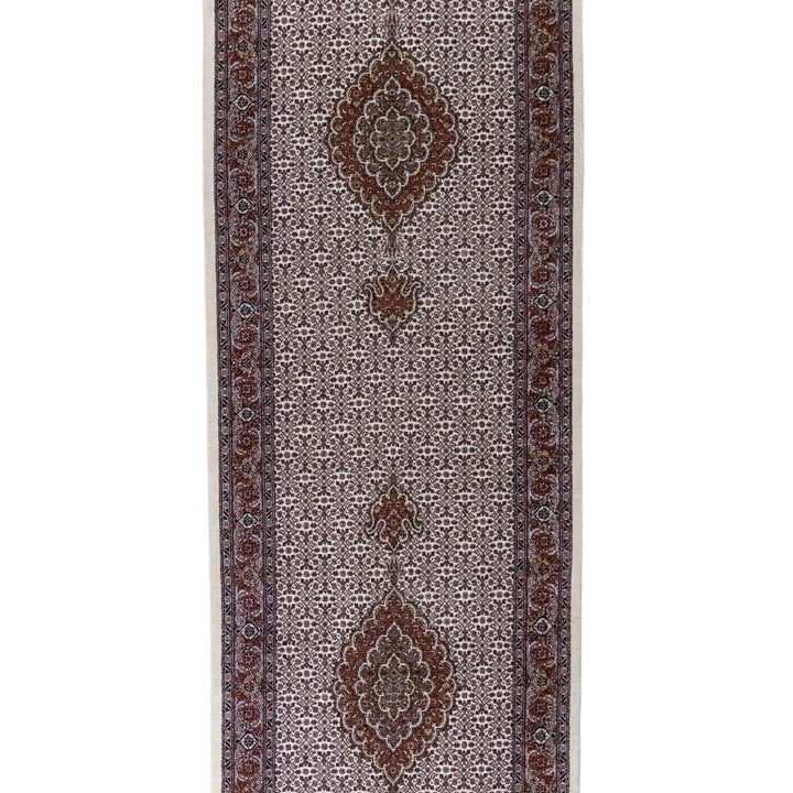 2' 9" x 10' 0" - BEIGE AND ROSE TABRIZ FISH DESIGN PERSIAN RUG ( 84 x 305 CM )
