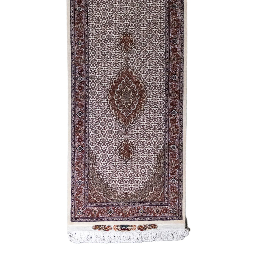 2' 9" x 10' 0" - BEIGE AND ROSE TABRIZ FISH DESIGN PERSIAN RUG ( 84 x 305 CM )