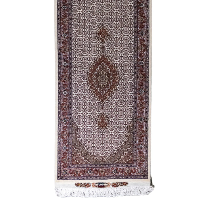 2' 9" x 10' 0" - BEIGE AND ROSE TABRIZ FISH DESIGN PERSIAN RUG ( 84 x 305 CM )