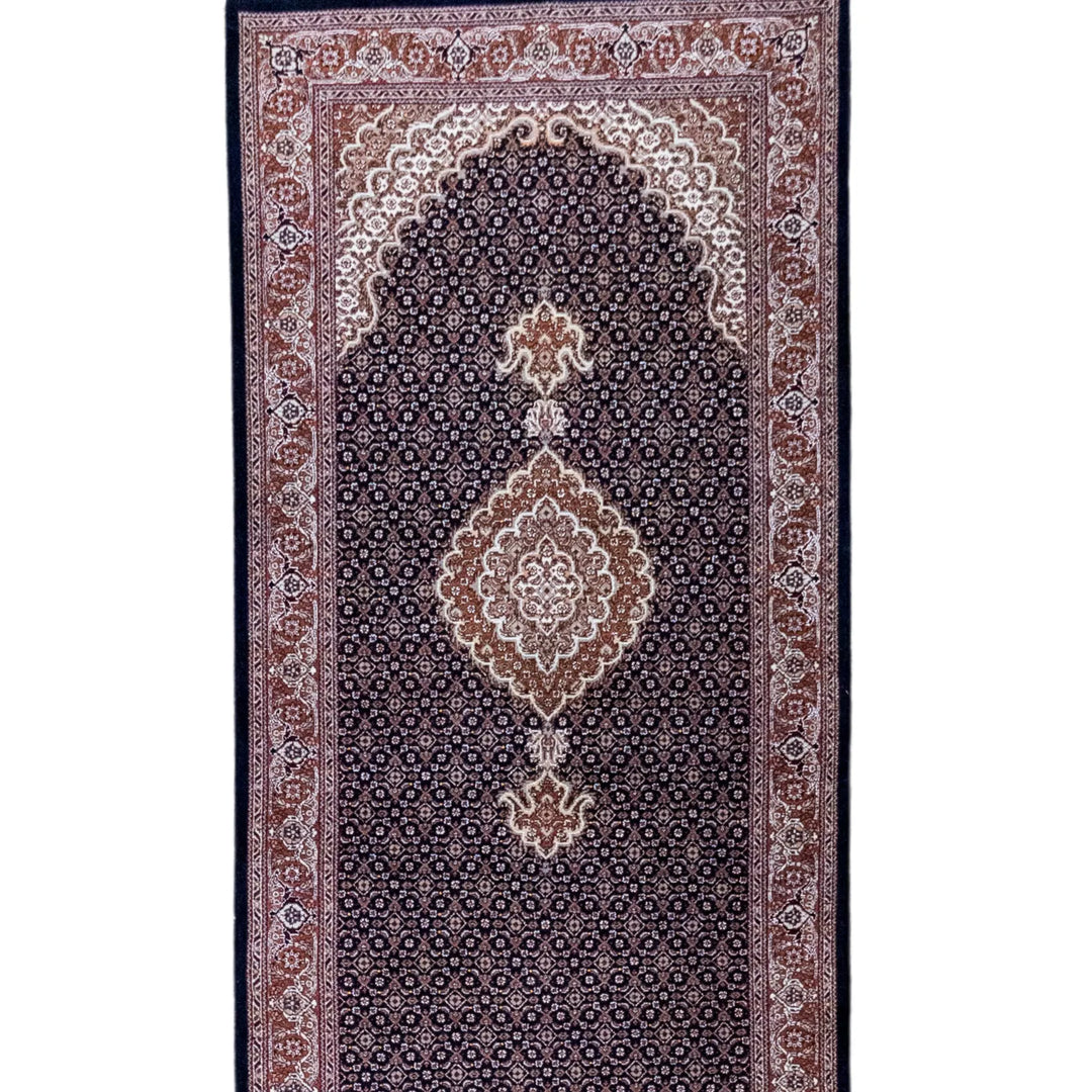 2' 10" x 8' 6" - NAVY AND ROSE TABRIZ FISH DESIGN PERSIAN RUG ( 86 x 259 CM )