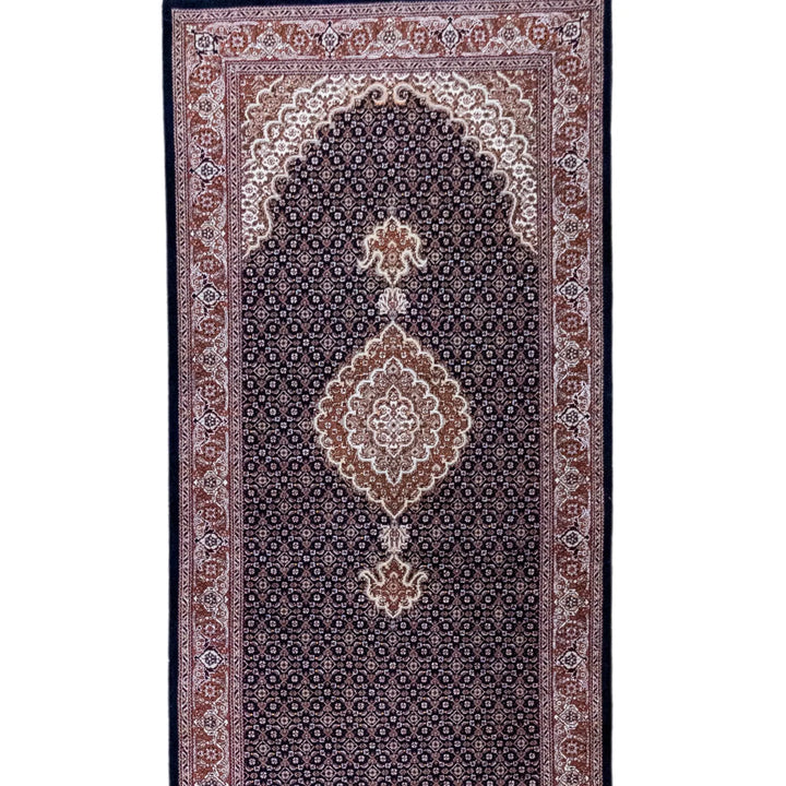 2' 10" x 8' 6" - NAVY AND ROSE TABRIZ FISH DESIGN PERSIAN RUG ( 86 x 259 CM )