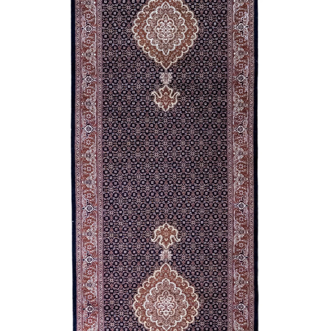 2' 10" x 8' 6" - NAVY AND ROSE TABRIZ FISH DESIGN PERSIAN RUG ( 86 x 259 CM )