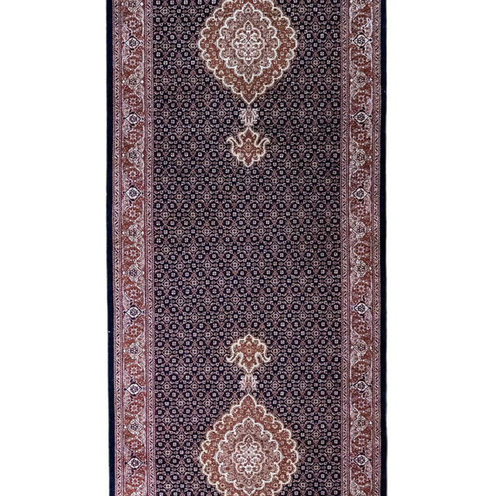 2' 10" x 8' 6" - NAVY AND ROSE TABRIZ FISH DESIGN PERSIAN RUG ( 86 x 259 CM )