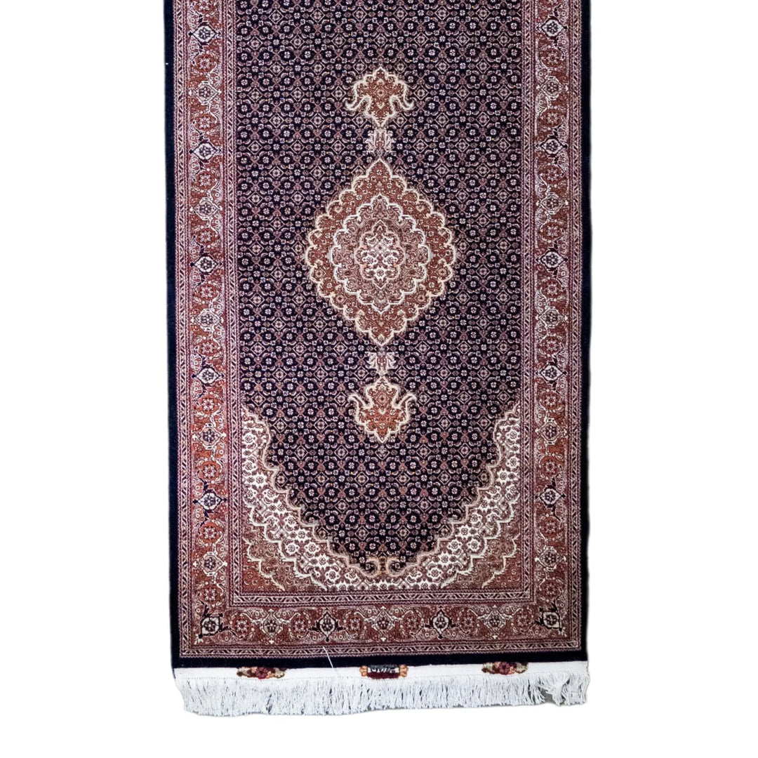 2' 10" x 8' 6" - NAVY AND ROSE TABRIZ FISH DESIGN PERSIAN RUG ( 86 x 259 CM )