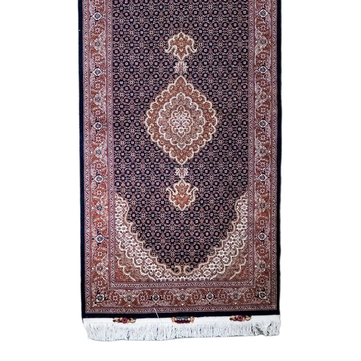 2' 10" x 8' 6" - NAVY AND ROSE TABRIZ FISH DESIGN PERSIAN RUG ( 86 x 259 CM )