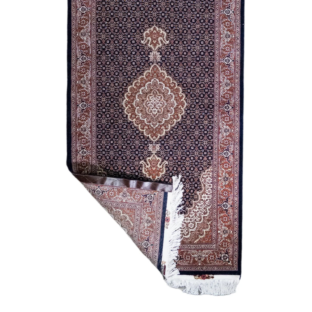 2' 10" x 8' 6" - NAVY AND ROSE TABRIZ FISH DESIGN PERSIAN RUG ( 86 x 259 CM )