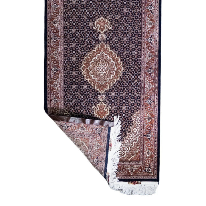 2' 10" x 8' 6" - NAVY AND ROSE TABRIZ FISH DESIGN PERSIAN RUG ( 86 x 259 CM )