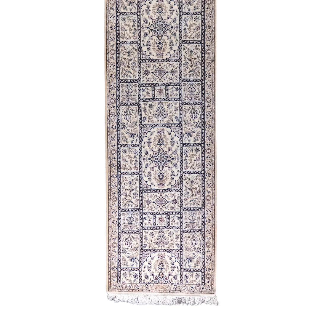 2' 11" x 10' 9" - BEIGE AND BEIGE NAEIN FLORAL PERSIAN RUG ( 89 x 327 CM )