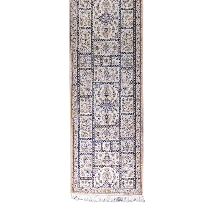 2' 11" x 10' 9" - BEIGE AND BEIGE NAEIN FLORAL PERSIAN RUG ( 89 x 327 CM )