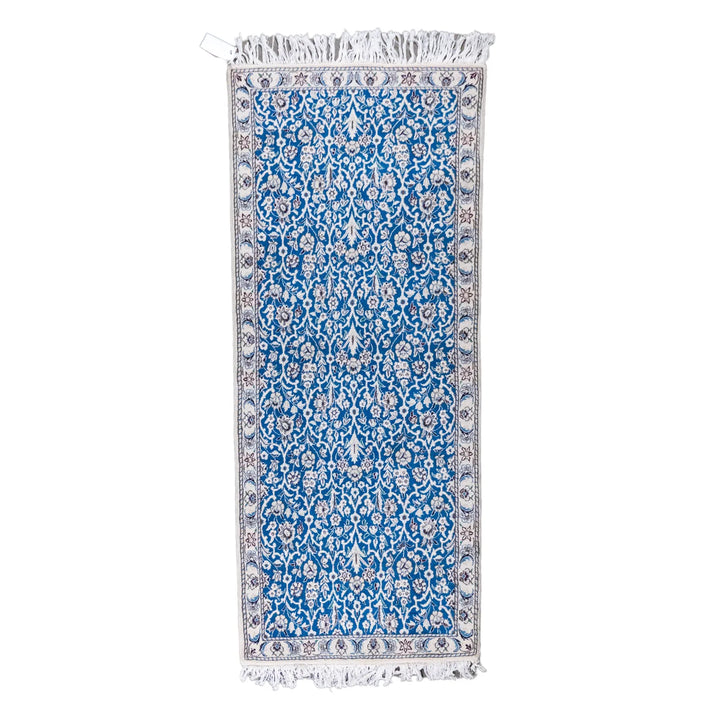 2' 7" x 6' 4" - BLUE AND BEIGE NAEIN FLORAL PERSIAN RUG ( 79 x 193 CM )