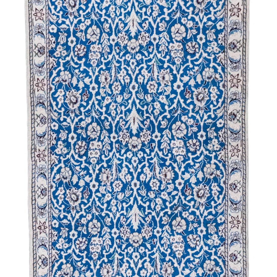 2' 7" x 6' 4" - BLUE AND BEIGE NAEIN FLORAL PERSIAN RUG ( 79 x 193 CM )