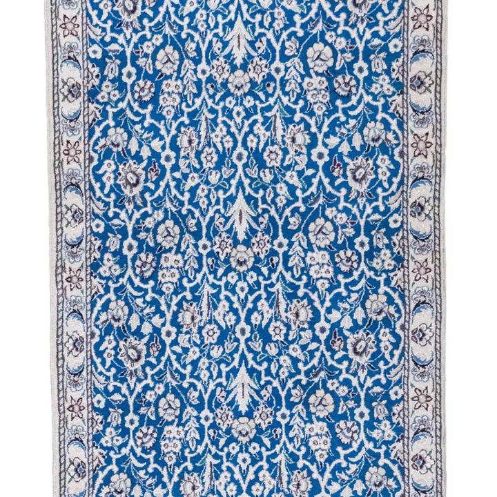 2' 7" x 6' 4" - BLUE AND BEIGE NAEIN FLORAL PERSIAN RUG ( 79 x 193 CM )