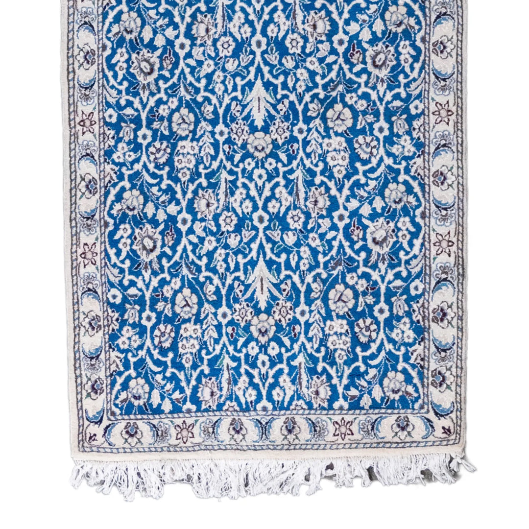 2' 7" x 6' 4" - BLUE AND BEIGE NAEIN FLORAL PERSIAN RUG ( 79 x 193 CM )