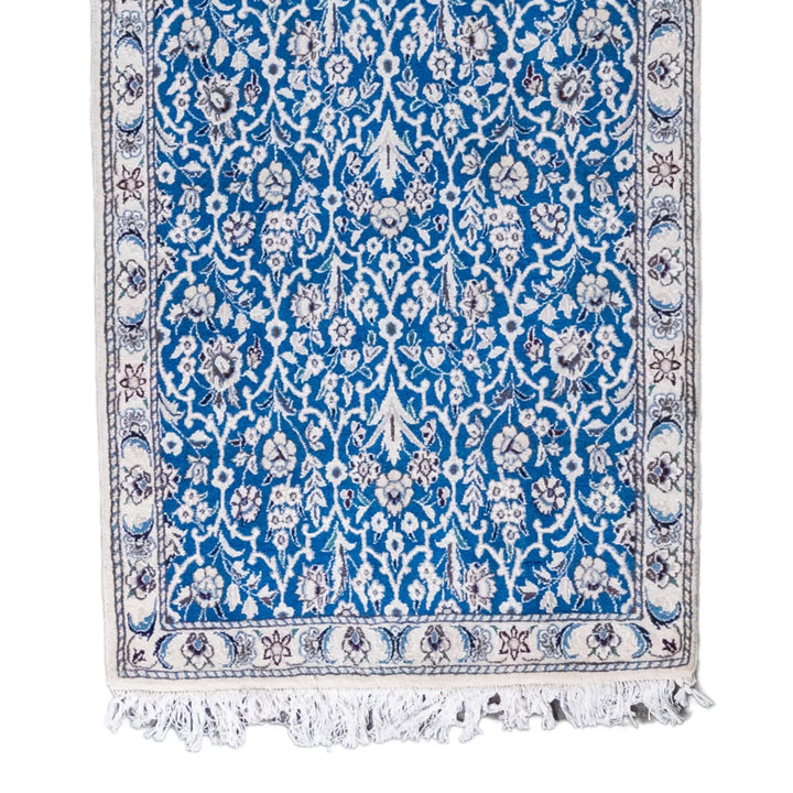 2' 7" x 6' 4" - BLUE AND BEIGE NAEIN FLORAL PERSIAN RUG ( 79 x 193 CM )