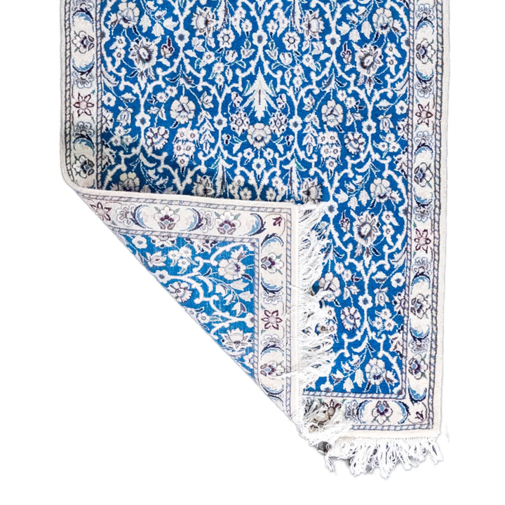 2' 7" x 6' 4" - BLUE AND BEIGE NAEIN FLORAL PERSIAN RUG ( 79 x 193 CM )