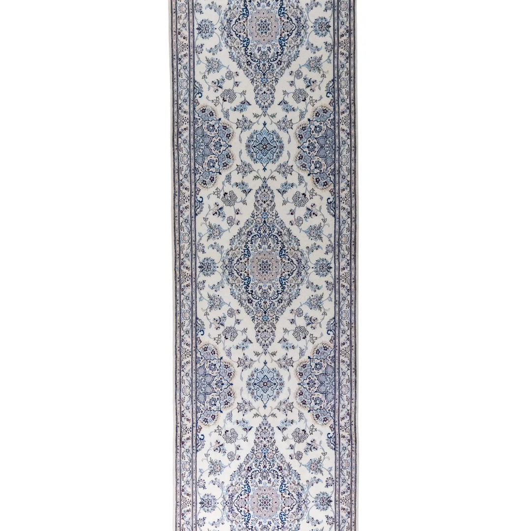 3' 0" x 12' 7" - BEIGE AND BEIGE NAEIN FLORAL PERSIAN RUG ( 91 x 383 CM )