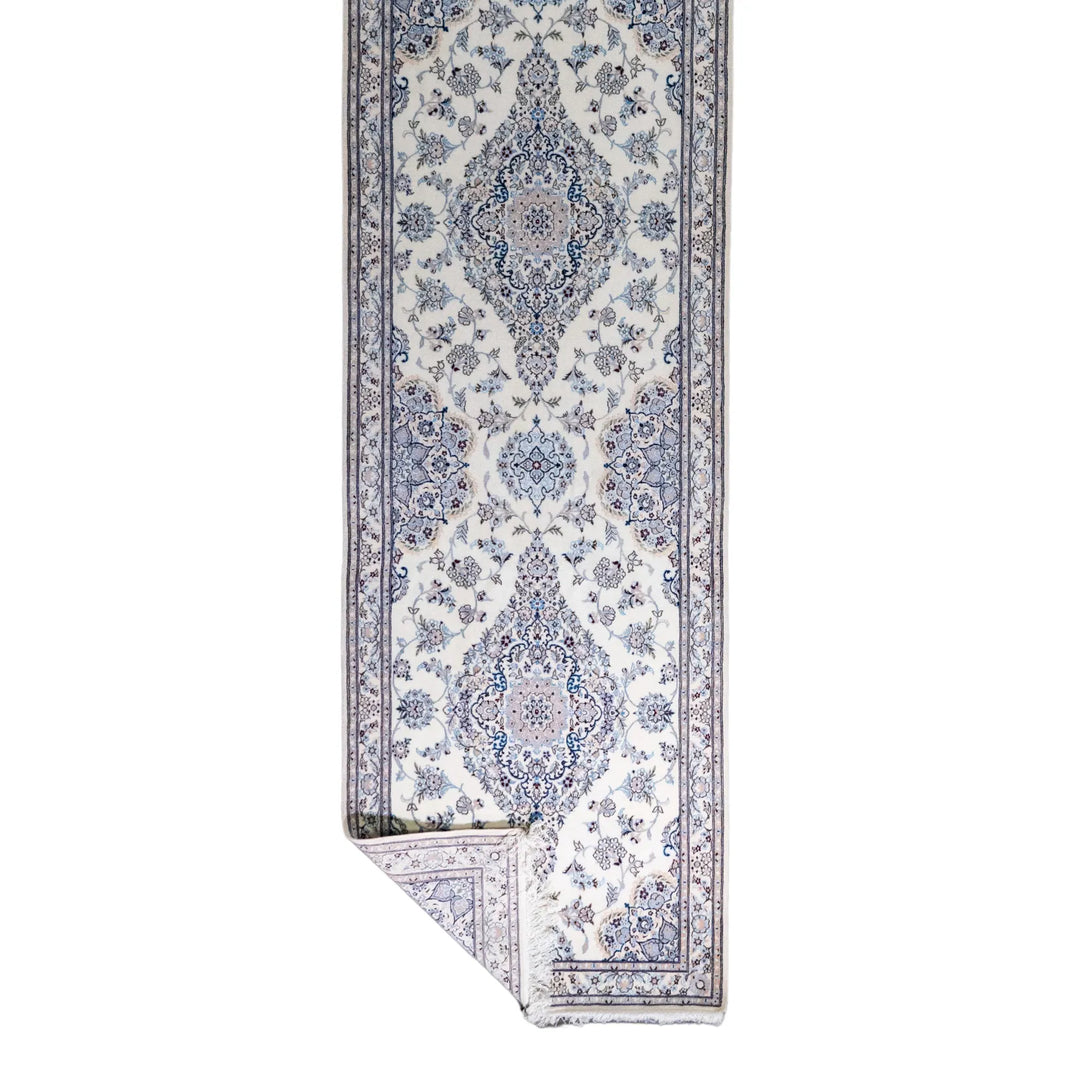 3' 0" x 12' 7" - BEIGE AND BEIGE NAEIN FLORAL PERSIAN RUG ( 91 x 383 CM )