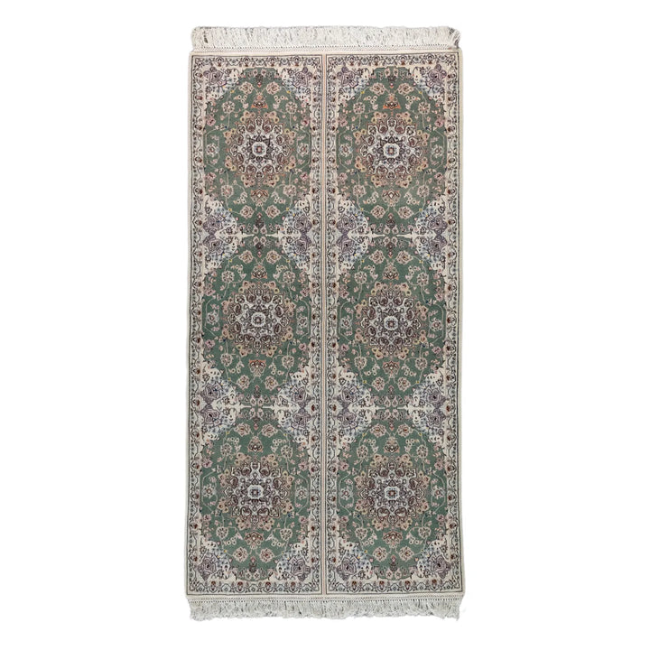 3' 2" x 6' 4" - GREEN AND BEIGE NAEIN FLORAL PERSIAN RUG ( 96 x 193 CM )