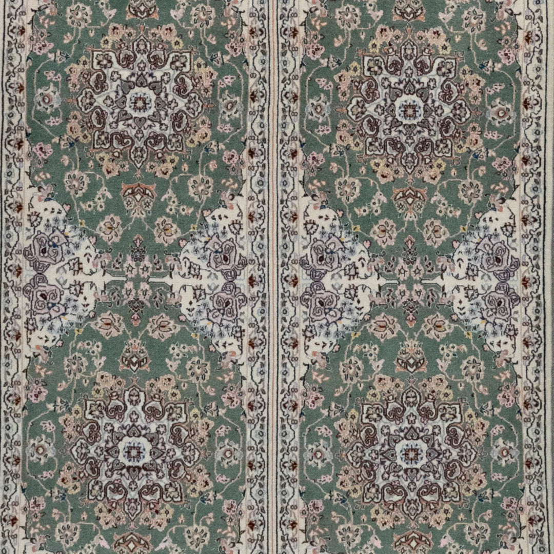 3' 2" x 6' 4" - GREEN AND BEIGE NAEIN FLORAL PERSIAN RUG ( 96 x 193 CM )