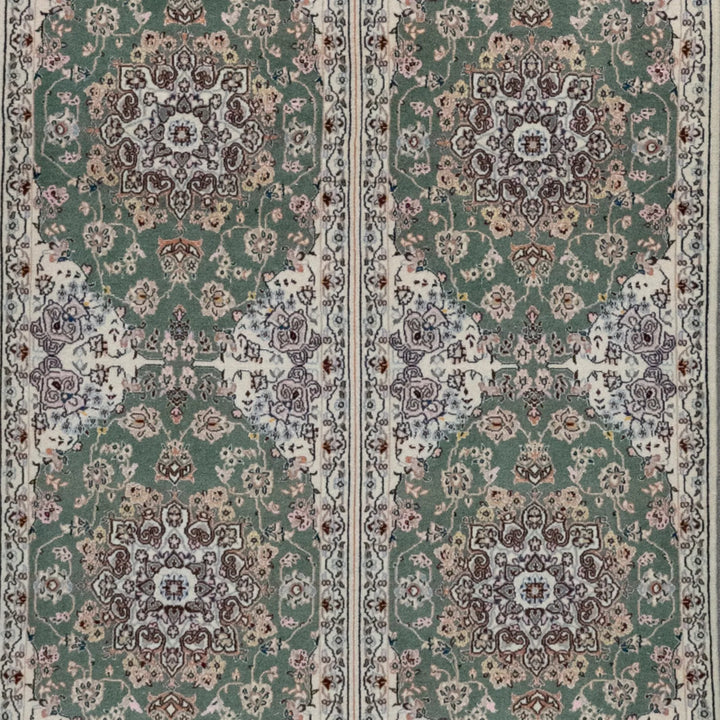 3' 2" x 6' 4" - GREEN AND BEIGE NAEIN FLORAL PERSIAN RUG ( 96 x 193 CM )