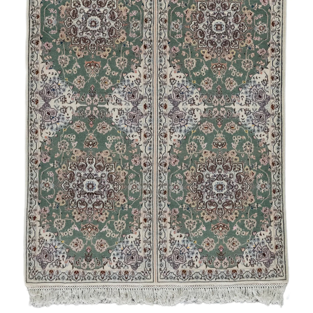 3' 2" x 6' 4" - GREEN AND BEIGE NAEIN FLORAL PERSIAN RUG ( 96 x 193 CM )
