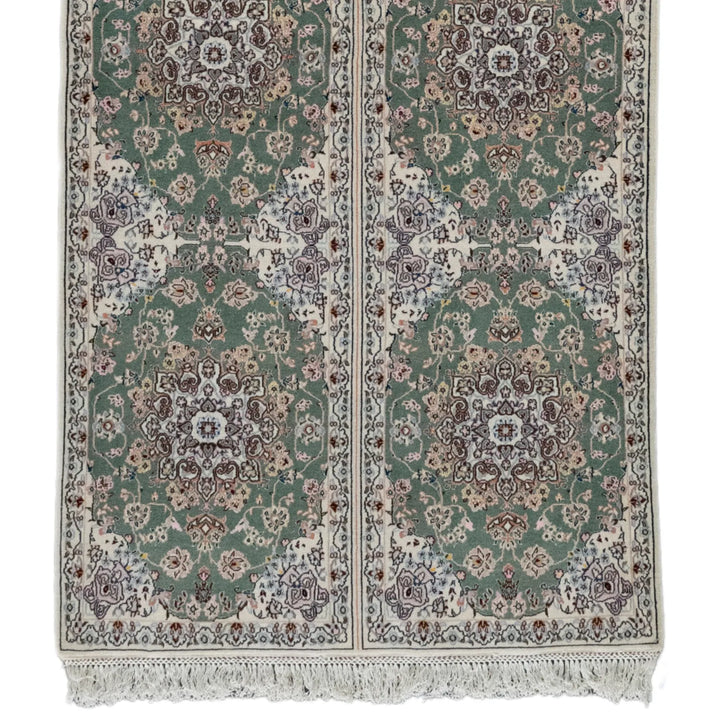 3' 2" x 6' 4" - GREEN AND BEIGE NAEIN FLORAL PERSIAN RUG ( 96 x 193 CM )