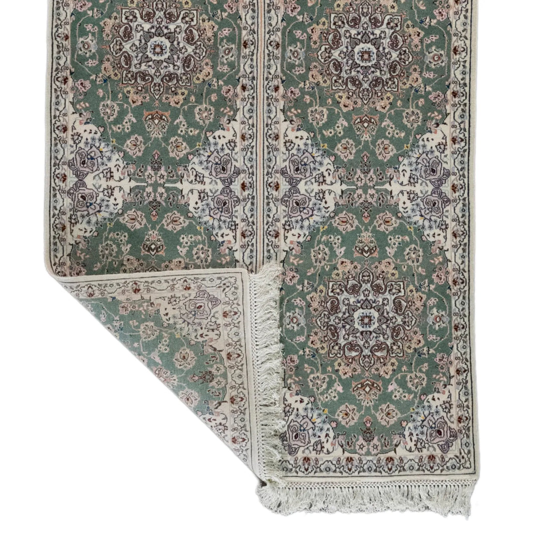 3' 2" x 6' 4" - GREEN AND BEIGE NAEIN FLORAL PERSIAN RUG ( 96 x 193 CM )