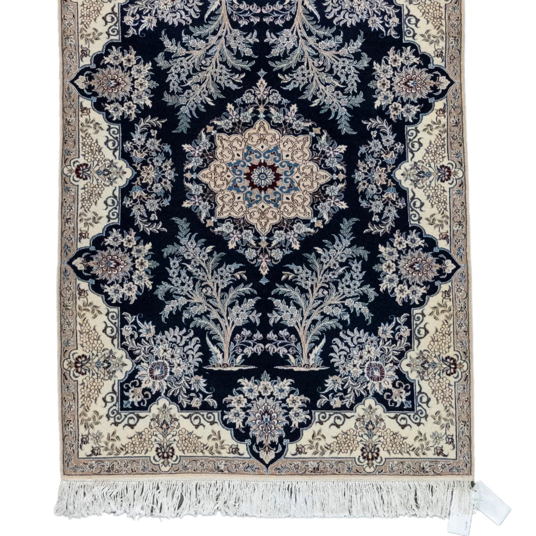3' 5" x 4' 10" - NAVY AND BEIGE NAEIN FLORAL PERSIAN RUG ( 104 x 147 CM )
