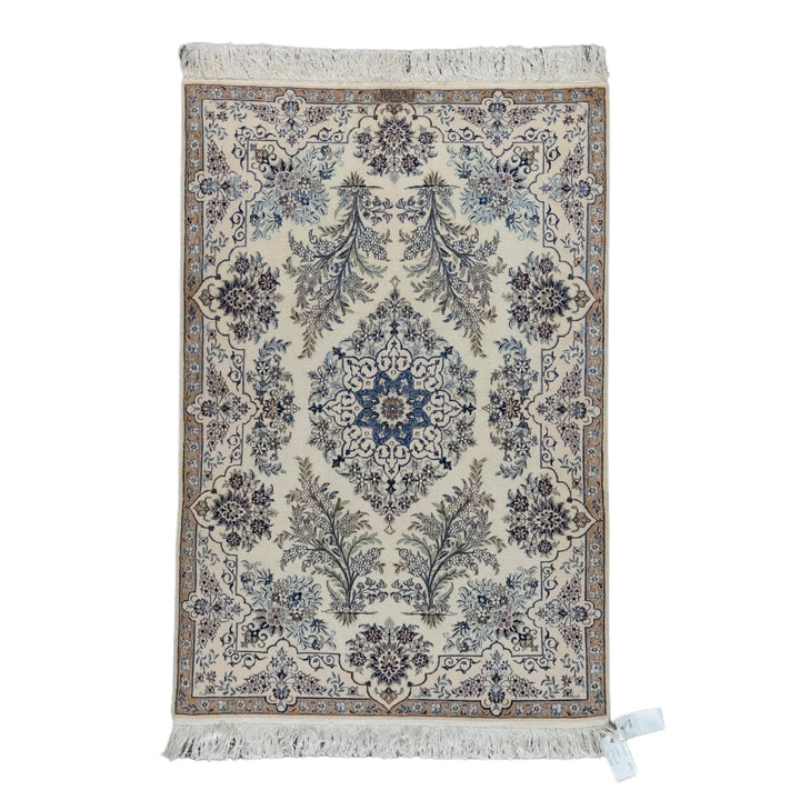 3' 3" x 4' 9" - BEIGE AND BEIGE NAEIN FLORAL PERSIAN RUG ( 99 x 145 CM )