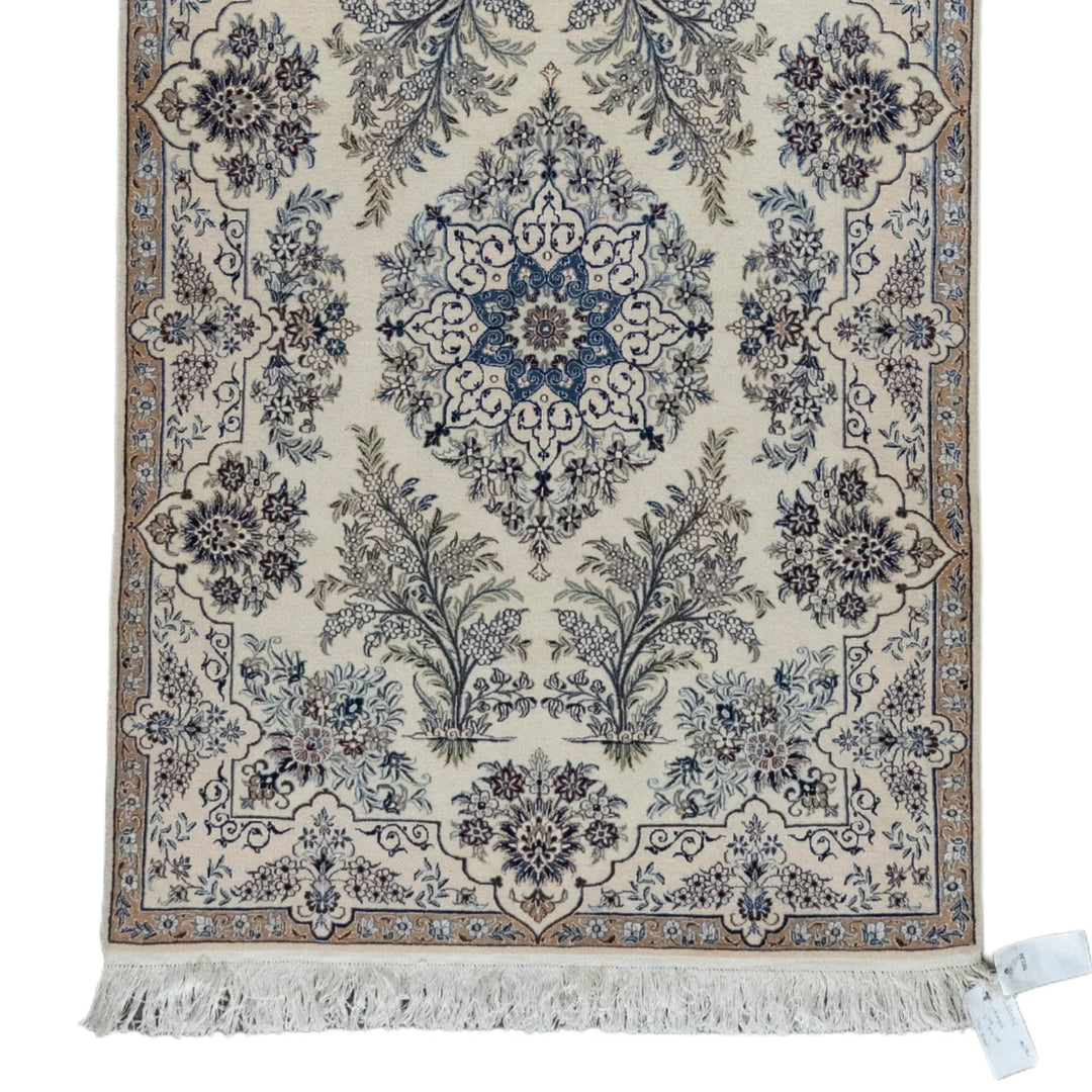 3' 3" x 4' 9" - BEIGE AND BEIGE NAEIN FLORAL PERSIAN RUG ( 99 x 145 CM )