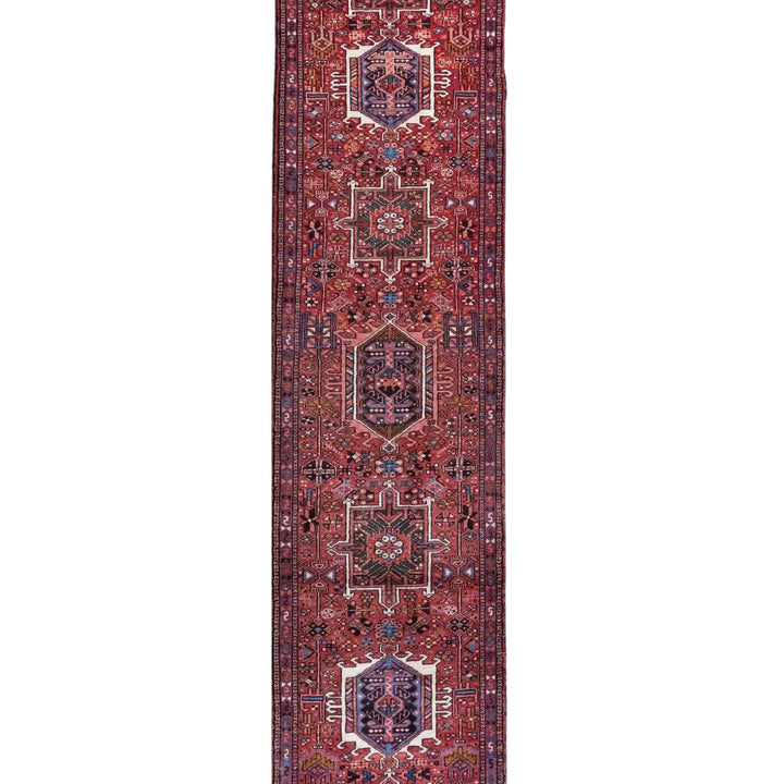 2' 7" x 15' 2" - RED AND NAVY KARAJEH GEOMETRIC PERSIAN RUG ( 79 x 462 CM )