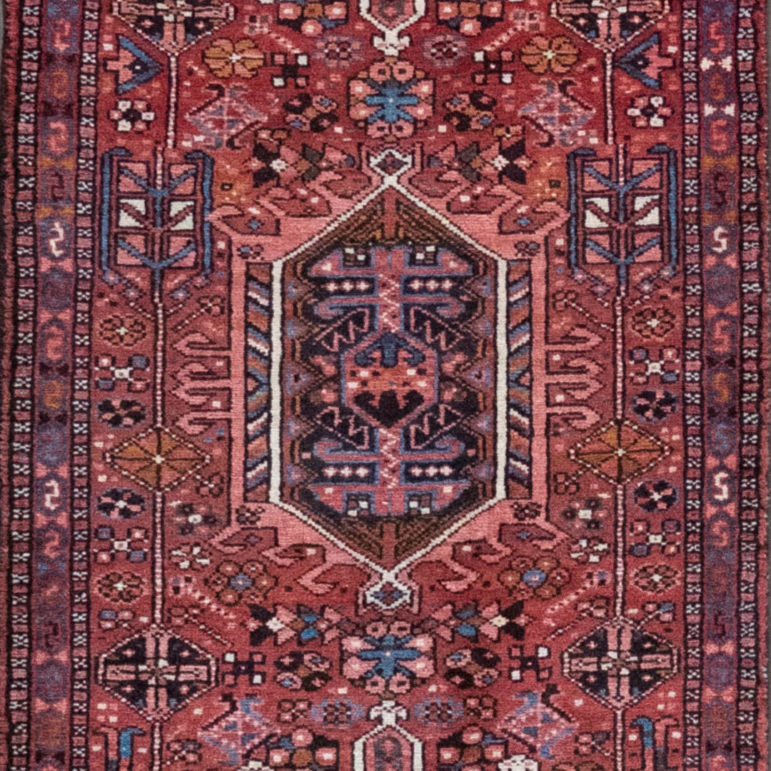 2' 7" x 15' 2" - RED AND NAVY KARAJEH GEOMETRIC PERSIAN RUG ( 79 x 462 CM )
