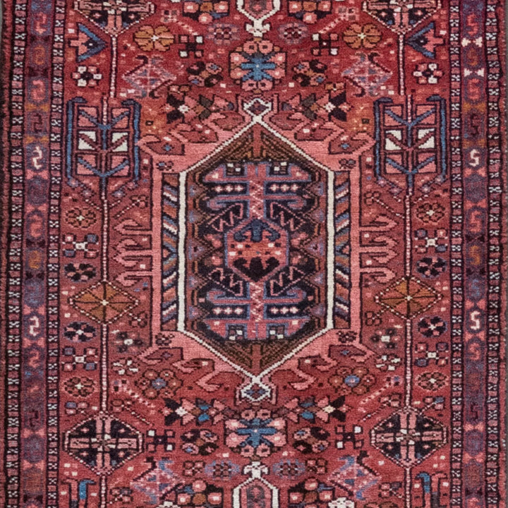2' 7" x 15' 2" - RED AND NAVY KARAJEH GEOMETRIC PERSIAN RUG ( 79 x 462 CM )
