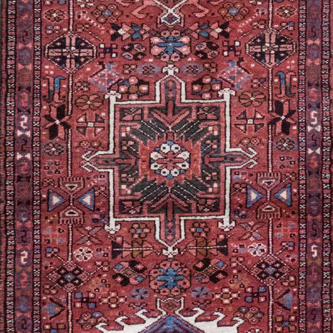 2' 7" x 15' 2" - RED AND NAVY KARAJEH GEOMETRIC PERSIAN RUG ( 79 x 462 CM )