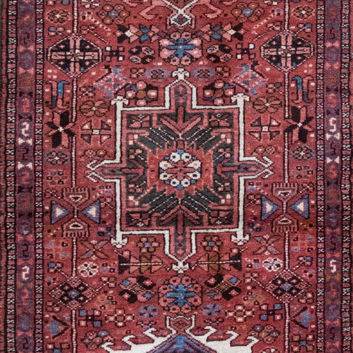 2' 7" x 15' 2" - RED AND NAVY KARAJEH GEOMETRIC PERSIAN RUG ( 79 x 462 CM )