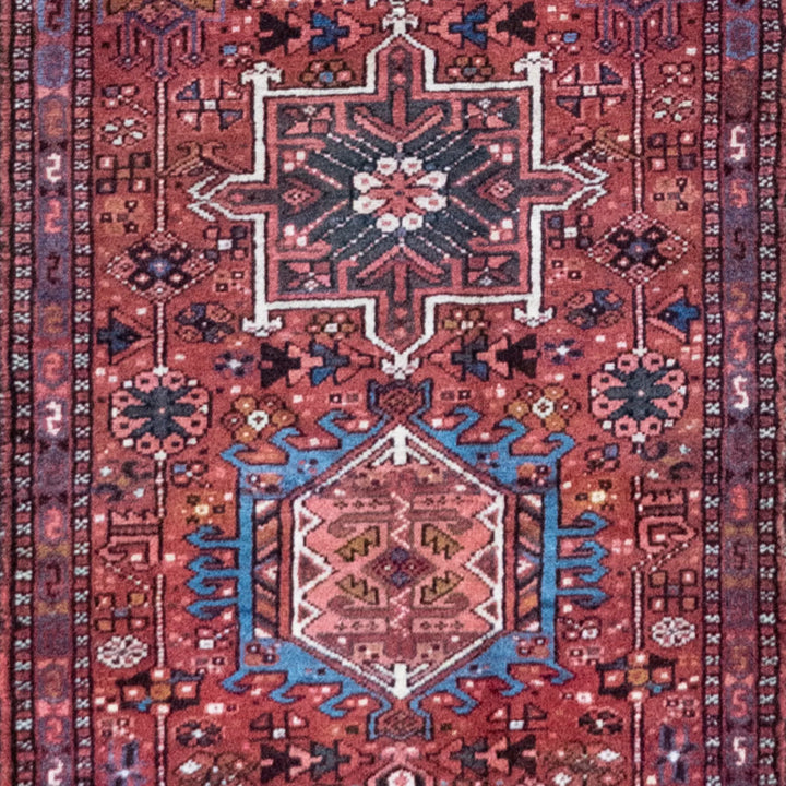 2' 7" x 15' 2" - RED AND NAVY KARAJEH GEOMETRIC PERSIAN RUG ( 79 x 462 CM )