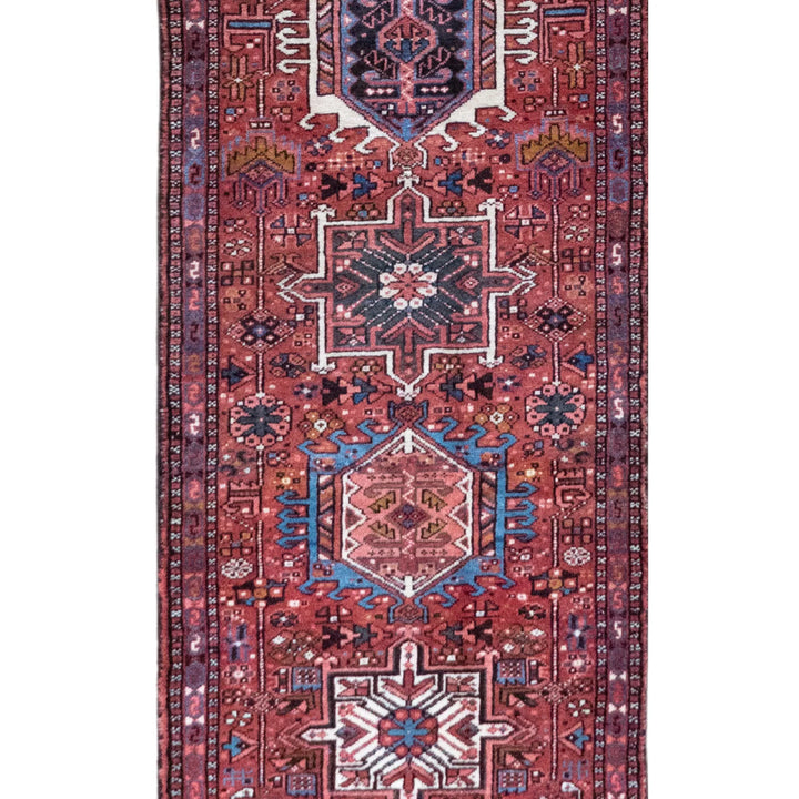 2' 7" x 15' 2" - RED AND NAVY KARAJEH GEOMETRIC PERSIAN RUG ( 79 x 462 CM )