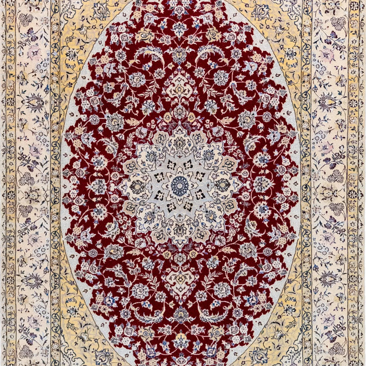 4' 2" x 6' 5" - RED AND BEIGE NAEIN FLORAL PERSIAN RUG ( 127 x 195 CM )