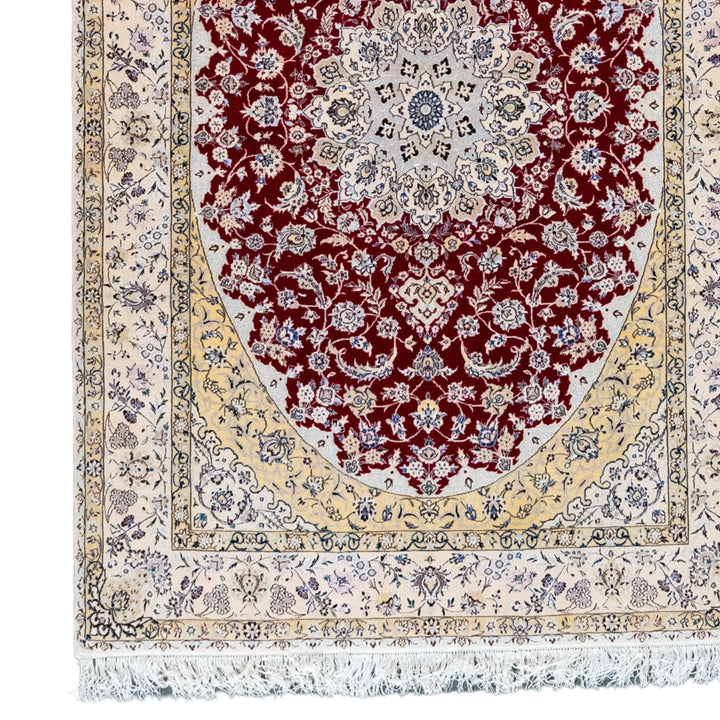 4' 2" x 6' 5" - RED AND BEIGE NAEIN FLORAL PERSIAN RUG ( 127 x 195 CM )